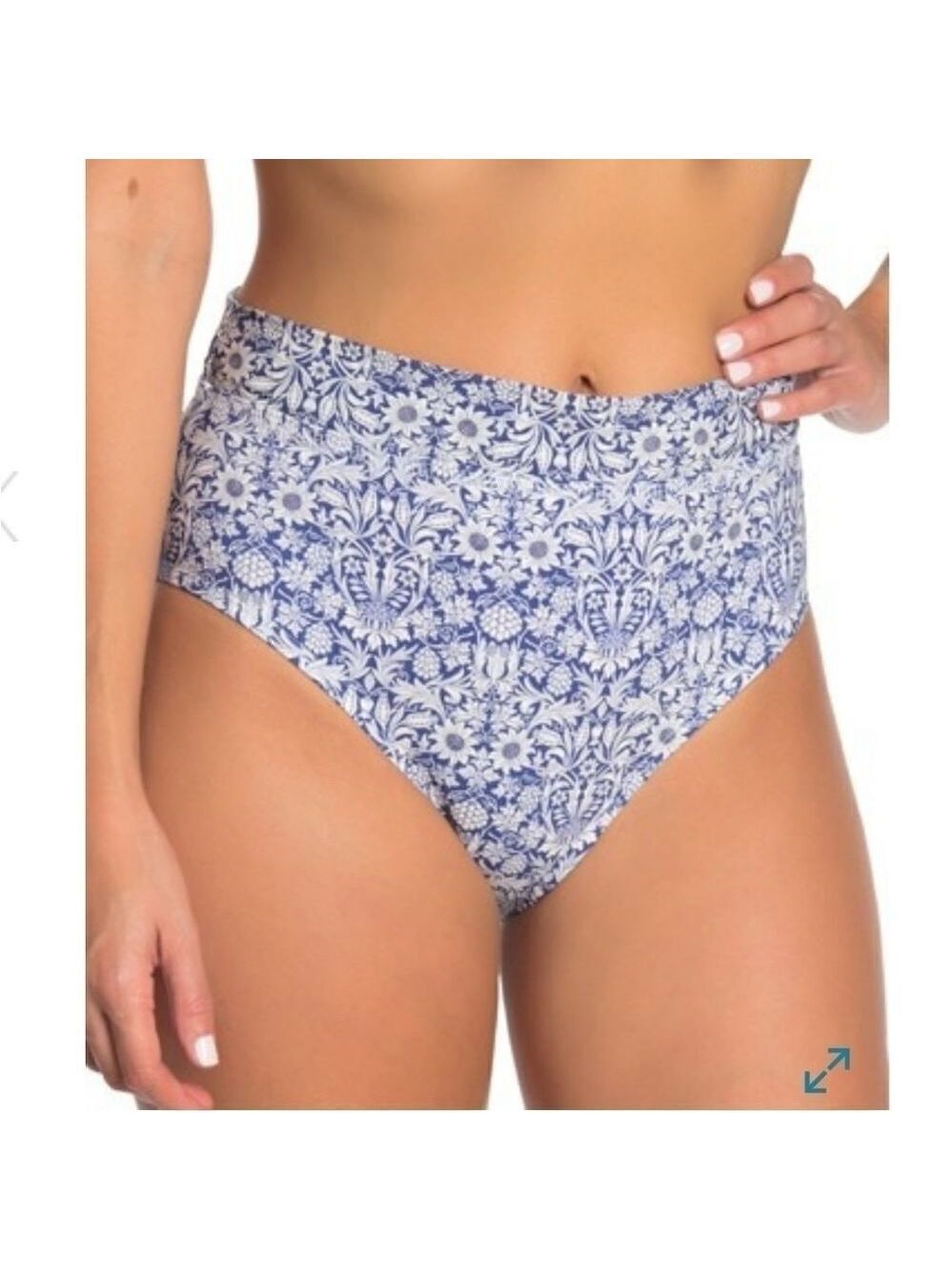 Athena Morti Floral High Waist Bikini Bottom Blue Size 14 NWT